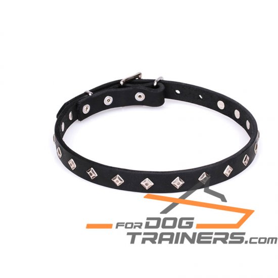 "Trendy Diamonds" Studded Leather Collar for Dog - 3/4 Inch (20 mm) - Click Image to Close