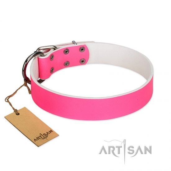 "Classic Look" FDT Artisan Pink Leather Walking Dog Collar - Click Image to Close