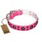 ‘Rich Berry’ FDT Artisan Extravagant Pink Leather Dog Collar with Decorations