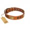 "Bronze Century" FDT Artisan Tan Leather Dog Collar with Plates and Brooches with Cool Ornament