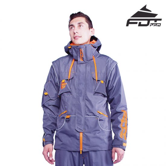 "Pro Jacket" Dark Grey Color with Orange Details for Stylish Dog Trainers FDT Pro Brand