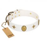 "Hollywood Star" FDT Artisan White Leather Dog Collar with Ovals and Stars - 1 1/2 inch Wide