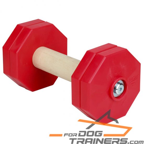 'Body Builder' Wooden Dog Training Dumbbell with Red Plastic Weight Plates 1000 g