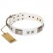 "Bling-Bling" FDT Artisan White Leather Dog Collar with Sparkling Stars and Plates