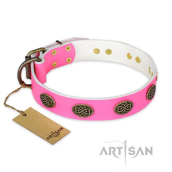 ‘Forever Fashion’ FDT Artisan Leather Dog Collar with Old Look Plates - 1 1/2 inch (40 mm) wide