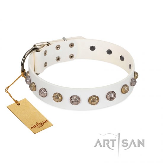 "Into the White" Designer Handmade FDT Artisan White Leather Dog Collar - Click Image to Close