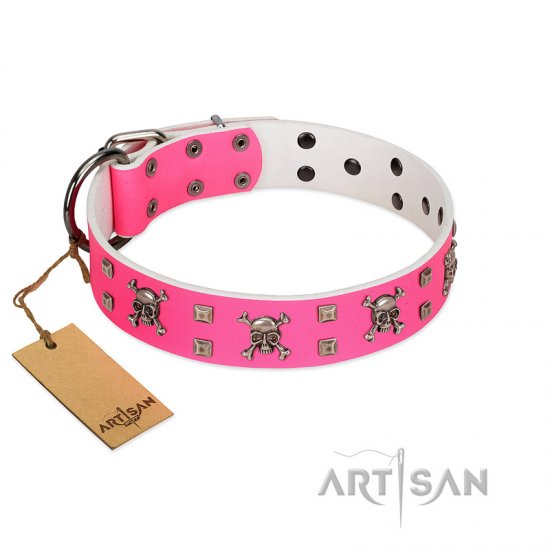 "Rosy Jack" Modern Handmade FDT Artisan Pink Leather Dog Collar