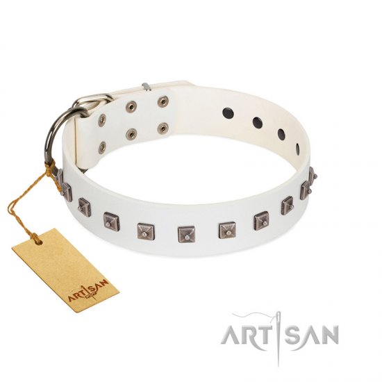 "True Grace" Premium Quality FDT Artisan White Designer Dog Collar - Click Image to Close