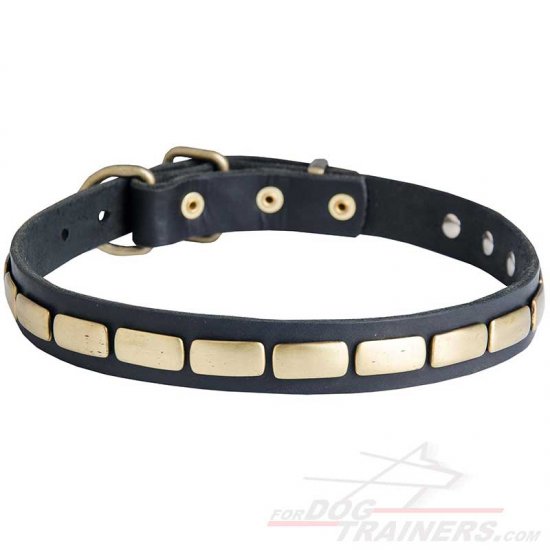 Narrow Decorative Leather Dog Collar with Plates - Click Image to Close