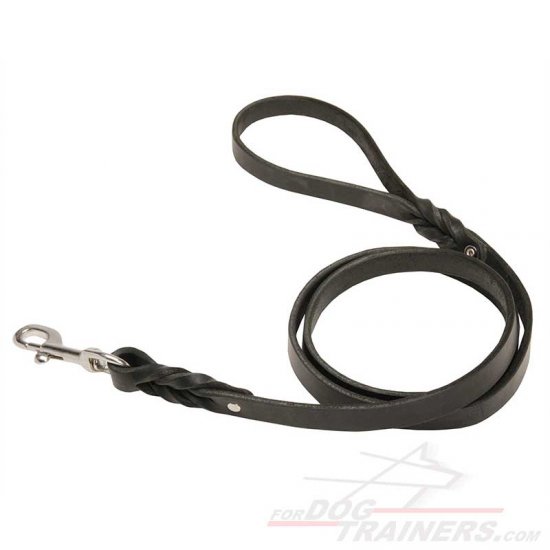 "Full Control" Braided Leather Dog Leash With Stainless Steel Snap-hook - Click Image to Close