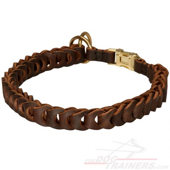 Braided Leather Choke Dog Collar with Quick Release Buckle for Training and Behavior Correction - Click Image to Close