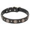 "Magic Necklace" Stylish Leather Dog Collar with Plates and Small Studs Made of Brass