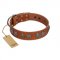 "Luxurious Life" Premium Quality FDT Artisan Tan Leather Dog Collar with Round Adornments