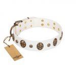 "Magic Bullet" FDT Artisan White Leather Dog Collar with Studs and Skulls