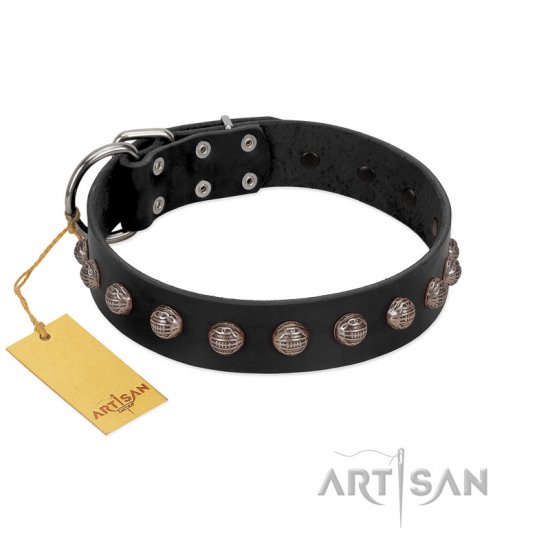 "Bizarre Affection" Designer Handmade FDT Artisan Black Leather Dog Collar - Click Image to Close