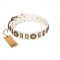 ﻿"Bowwow Finery" FDT Artisan White Leather Dog Collar with Gold-Like Embellishments