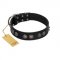 "Silver Medallions" Mod FDT Artisan Black Leather Dog Collar with Round Plates