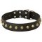 Trendy Wide Leather Dog Collar with Row of Pyramids