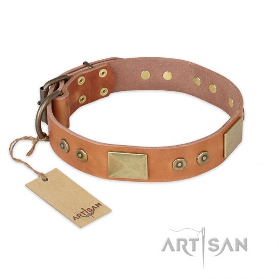 ‘The Middle Ages’ FDT Artisan Handcrafted Tan Leather Dog Collar - Click Image to Close