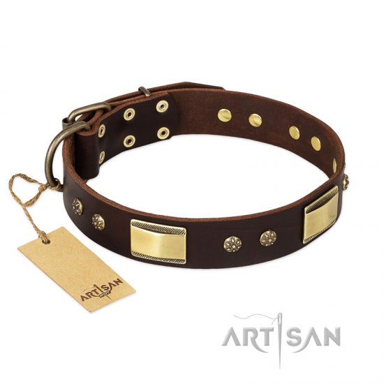 FDT Artisan 'Rich Fashion' Decorated Leather Dog Collar with Plates and Studs - 1 1/2 inch (40 mm) wide - Click Image to Close