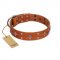 "Tawny Beauty" FDT Artisan Tan Leather Dog Collar Adorned with Stars and Tiny Squares