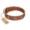 "Sun Rise Noon" FDT Artisan Tan Leather Dog Collar with Unique Design