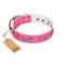 "Pink Wink" Handcrafted FDT Artisan Pink Leather Dog Collar with Plates and Stars