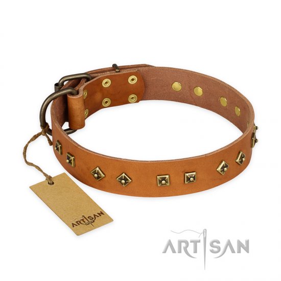 ‘Autumn Story’ FDT Artisan Leather Dog Collar with Old Bronze Look Studs - 1 1/2 inch (40 mm) wide - Click Image to Close