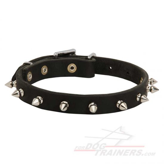 Spiked Thin Leather Collar perfect for Walking Small and Medium Dog Breeds - Click Image to Close