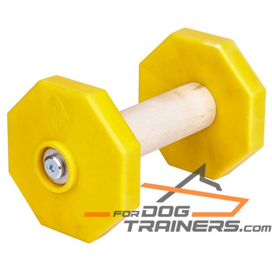 'Retrieve Easy' 1.4 lbs (650 g) Wooden Dog Training Dumbbell with Removable Plastic Yellow Weight Plates - Click Image to Close