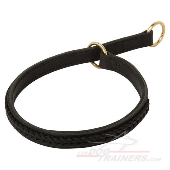 Thick and Wide Leather Choke Dog Collar with Stitched Braids - Click Image to Close