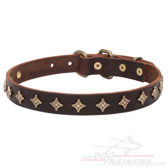 'Yellow Star' Fashionable Dog Collar with Old-Like Bronze Decoration - Click Image to Close