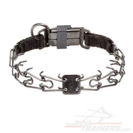 Dog Pinch Collar of Black Stainless Steel with Click Lock Buckle - 1/11 inch (2.25 mm) link diameter - Click Image to Close