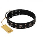 "Black Jack" Stylish Handmade FDT Artisan Black Leather Dog Collar