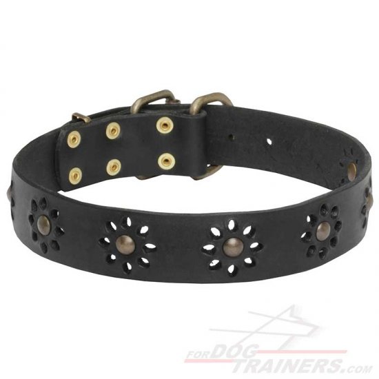 'Spring mood' Leather Dog Collar for Joyful Walking