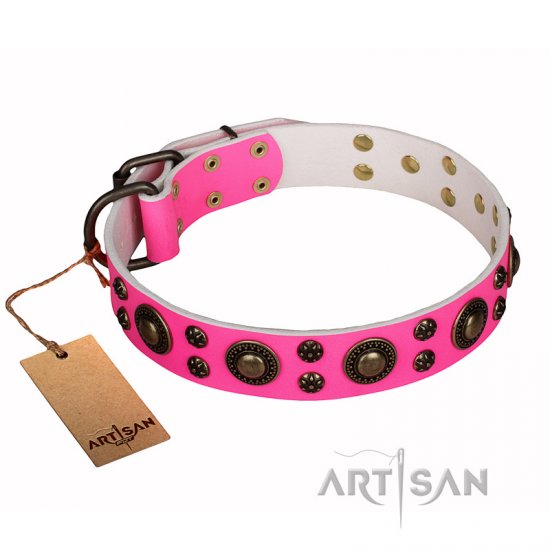 ‘Pink of Perfection’ FDT Artisan Studded Leather Dog Collar - Click Image to Close