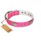 "Pinky Fantasy" Pink FDT Artisan Leather Dog Collar with Chrome-plated Stars and Large Plates