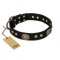 'High Fashion' FDT Artisan Studded with Plates Black Leather Dog Collar