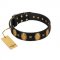 "Doggie Woggie" Designer Handmade FDT Artisan Black Leather Dog Collar with Ovals and Studs