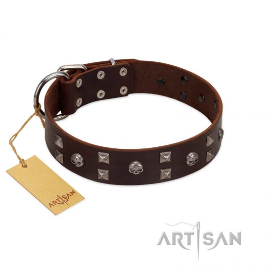 "Brown Shadow" Designer Handmade FDT Artisan Brown Leather Dog Collar - Click Image to Close