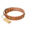 'Natural Beauty' FDT Artisan Tan Leather Dog Collar with Old Bronze-like Circles and Plates - 1 1/2 inch (40 mm) wide