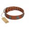 "Blue Sands" FDT Artisan Tan Leather Dog Collar with Silver-like Studs and Round Conchos with Stones