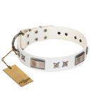 "Bling-Bling" FDT Artisan White Leather Dog Collar with Sparkling Stars and Plates