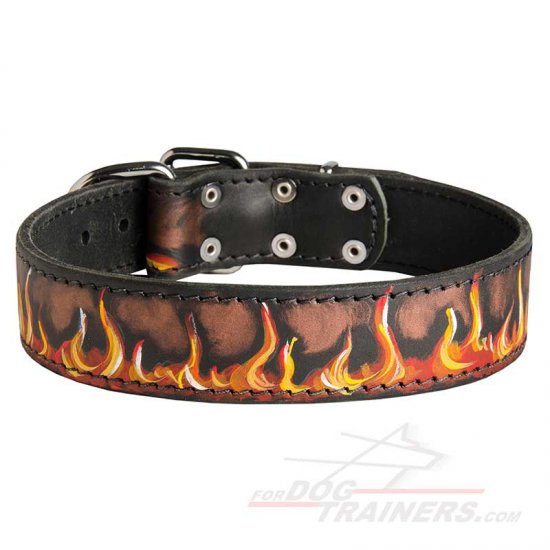 Painted Flames Leather Dog Collar - Click Image to Close