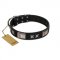 "Pitch Dark" FDT Artisan Black Leather Dog Collar with Stars and Plates