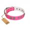 "Silver Drops" Designer Handmade FDT Artisan Pink Leather Dog Collar