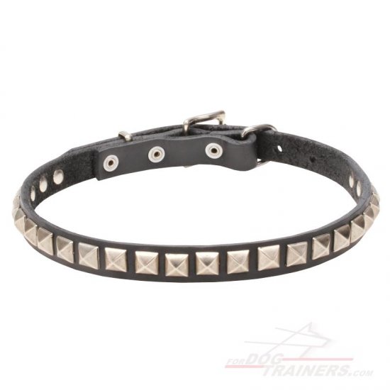 'King Studs' Studded Leather Dog Collar with Chrome Plated Adornments - Click Image to Close