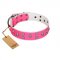 "Crystal Skull" Premium Quality FDT Artisan Pink Designer Dog Collar with Skulls and Studs