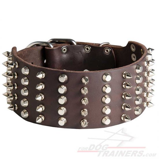 Extra Wide Spiked and Studded Dog Collar - 3 inch Wide - Click Image to Close