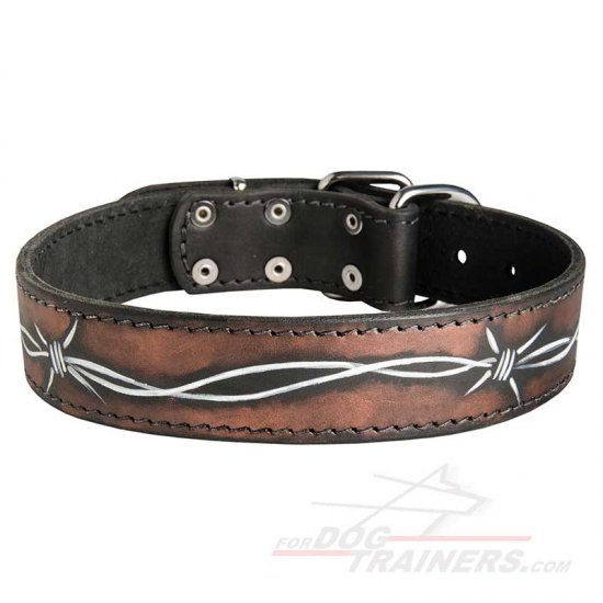 Handpainted Leather Dog Collar with Barbed Wire - Click Image to Close